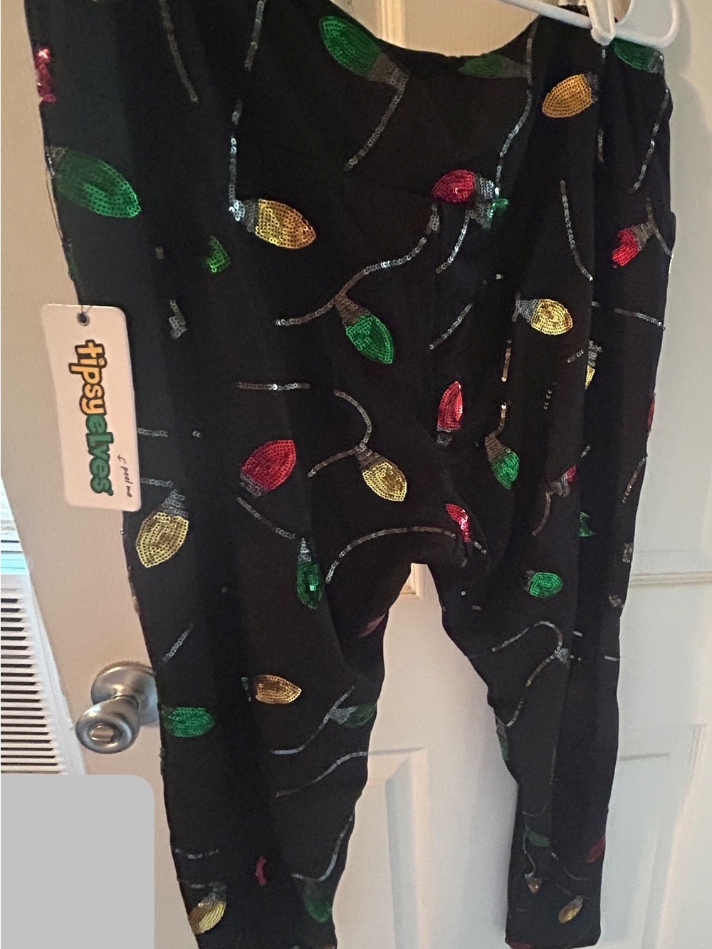 Tipsy Elves Womens Black Holiday Light Sequin Leggings